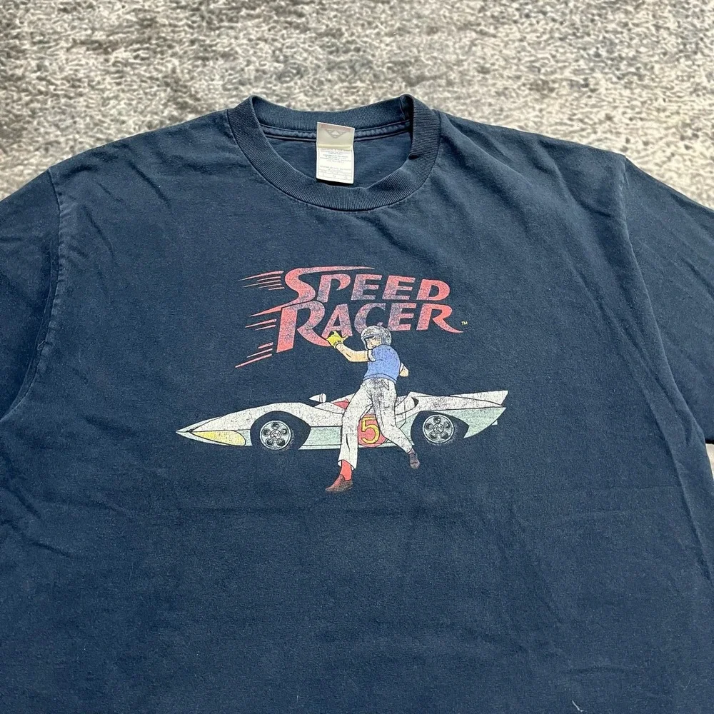Vintage Speed Racer T Shirt Mens‎ Large Navy Blue Anime Cartoon Y2K 2000s